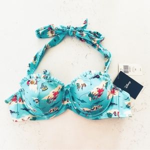 Disney Peter Pan Never Land Map Halter Bikini Ruffle Swim Top S/M NWT
